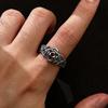 Retro Eeuwige Ranken & Rood Hart Roos Verstelbare Open Ring Voor Mannen Zilverkleurig Koper Punk Gotisch Edgy Sieraden Accessoires Cadeau