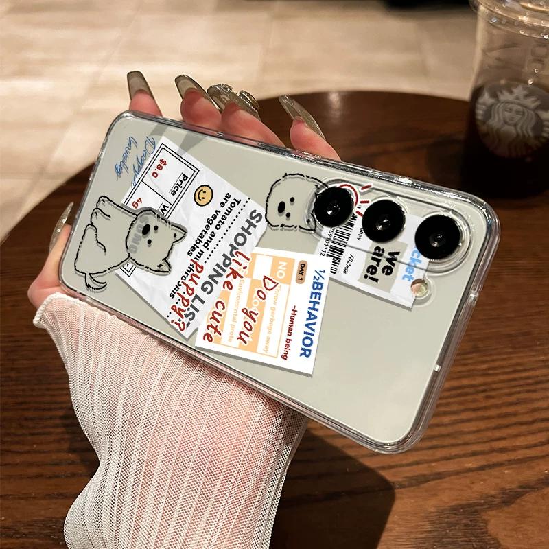 Cute Puppy Sticker Collage TPU Phone Case For IPhone 15 14 13 12 11 Pro Max & Samsung Galaxy S24 S23 S22 Ultra, Clear Shockproof Protective Cover