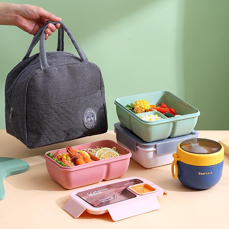 Portable Single-Layer Japanese Microwave Lunch Box with Sealed Compartments for Students