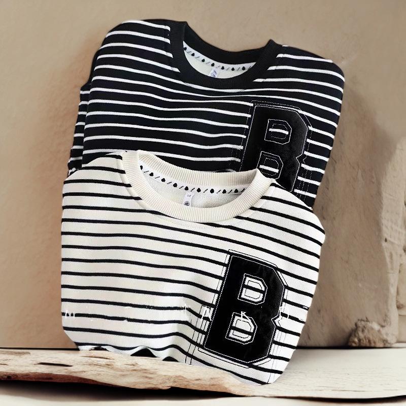 Boys Striped Long Sleeve Sweatshirt Spring Autumn Kids Fashion Base Layer Top Trendy Toddler Casual Shirt