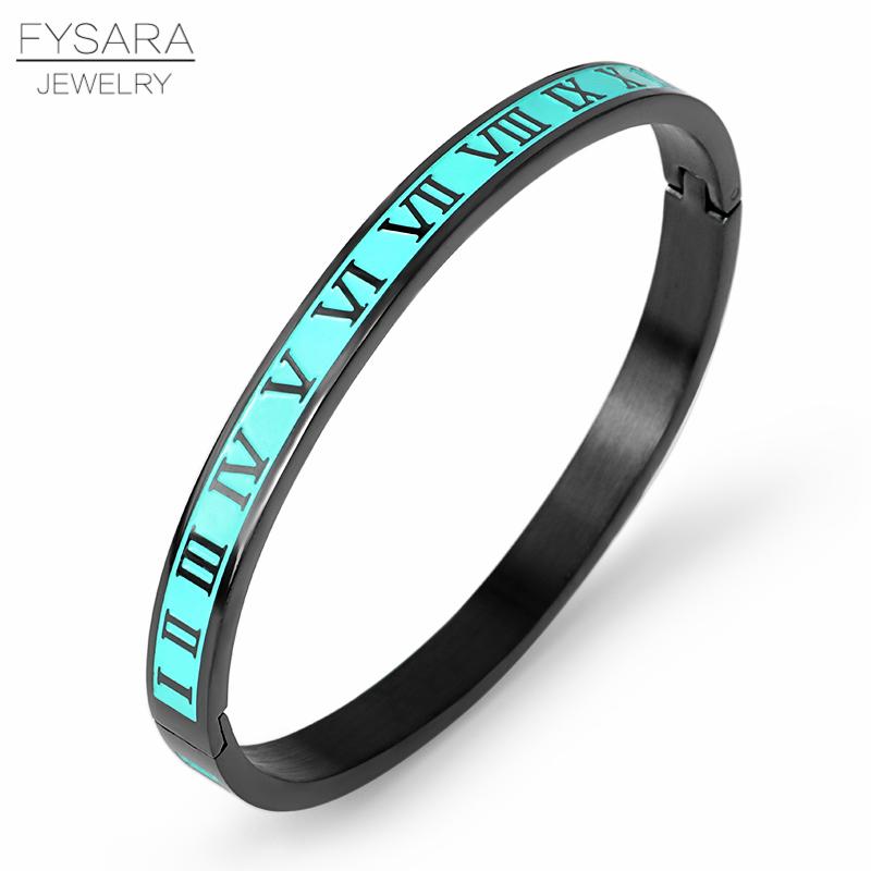 Vintage Roman Letter Bangles & Bracelets for Women Black Gold Numeral Color Charm Cuff Bangles Stainless Steel Jewelry