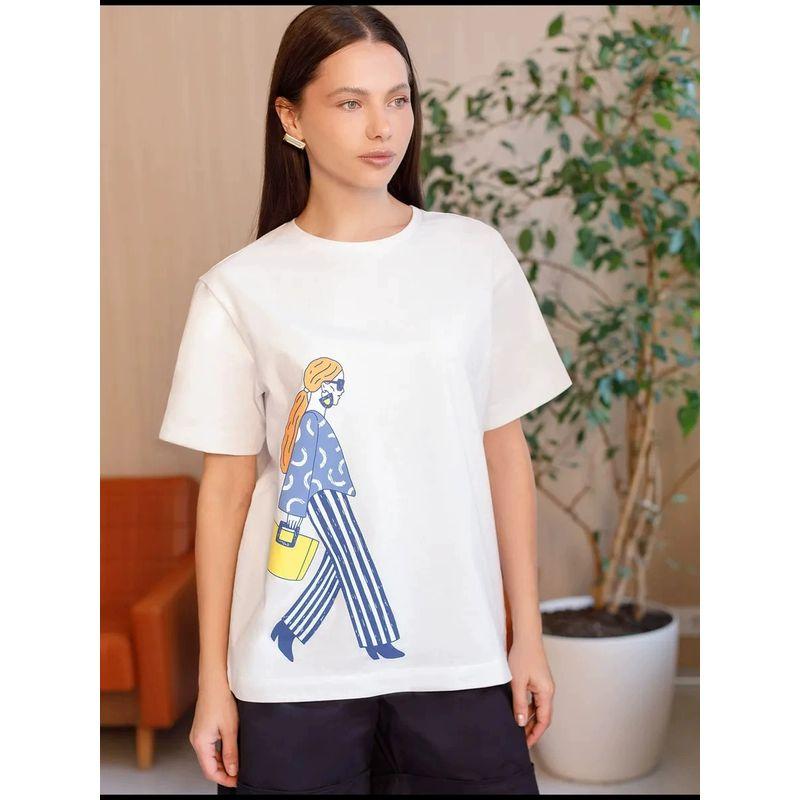 Loose Printed T-shirt Western Style New Fashion Loose Casual Print Short Sleeve Cotton T-shirt Top