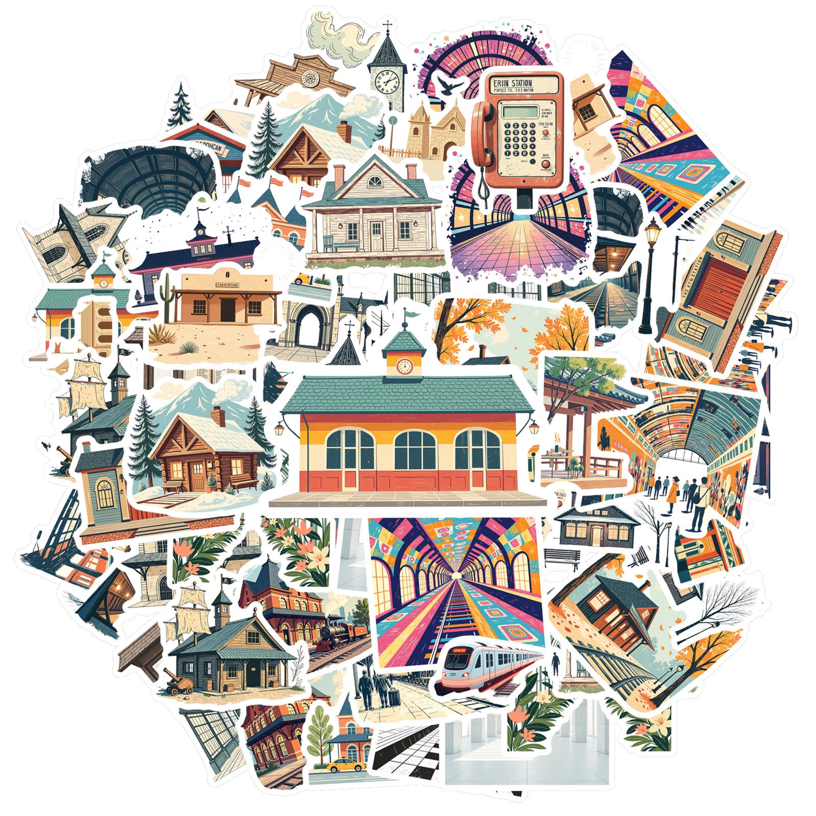 35pcs-70pcs Decals historical Train Station Decals Vintage Stickers Historical Stickers Decals for Laptop Motorcycle Luggage