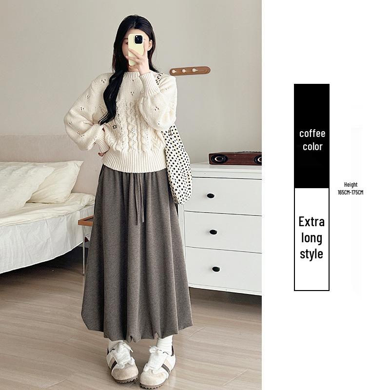 Khaki Sticky Rice Bud A-line Skirt: Women's High Waist Slimming Mid-length for Autumn 2025