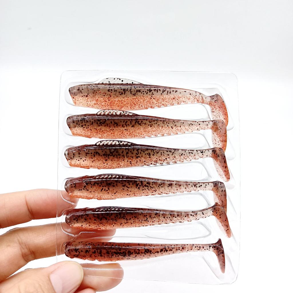 DUODUOYU 6PCS New TPE T-Tail Soft Fishing Lure 4.2g/76mm Jigging Wobblers Tackle Bass Pike Artificial Silicone Swimbait Tackle