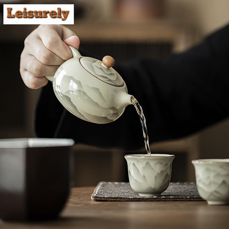 180ML Mountain Flower Ru Kiln Porcelain Xi Shi Teapot Creative Tea Infuser Pot Tea Brewing Kettle With Strainer Tableware Craft