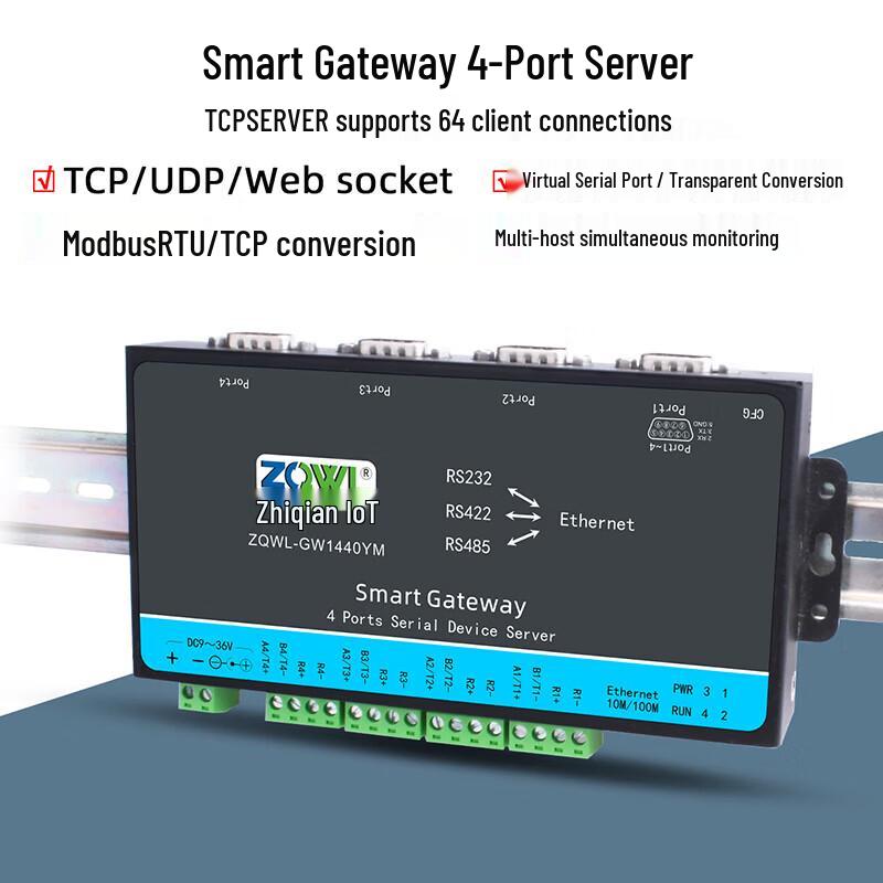 4-Port RS485/232/422 To Ethernet Serial Server