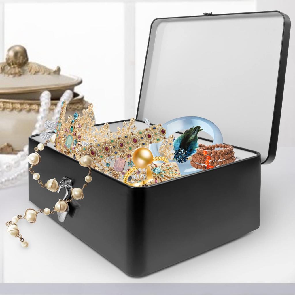 NUOLUX Tin Can Storage Box with Lid, Lockable Storage Box, Keepsake Box, Small Storage Box, Vintage Collection Box, Gift Box, 24.5 x 18 x 8.5 cm
