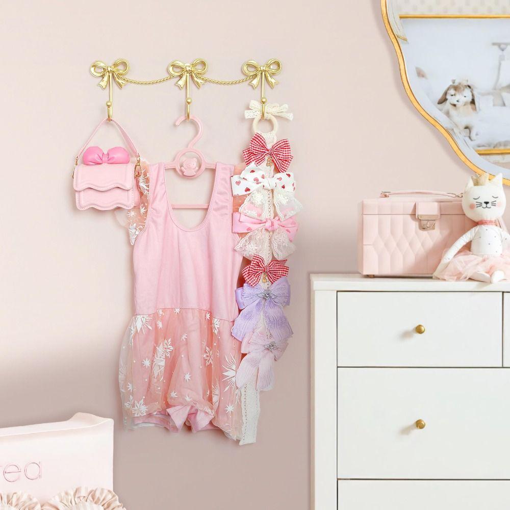 Wall Mounted Bow Wall Hooks Iron Three-Bows Hooks Cute Metal Bow Hooks  Girls Room
