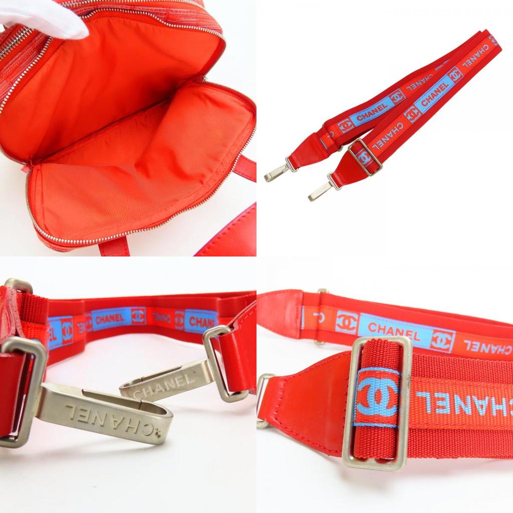 Used CHANEL Handbag New Travel Line COCO Mark Jacquard Nylon/leather Red Shoulder