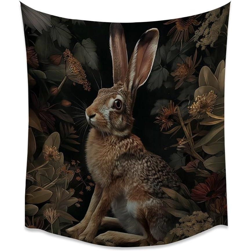 Tapestry portrait of a rabbit in a vintage aesthetic style from Dark Academie 75x100