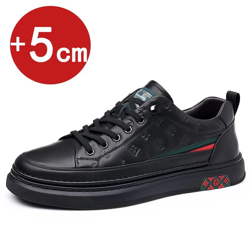 Fashion 2024 New Lente Heren Liftschoenen Heren Loafers Wit Zacht Lederen Mocassins Hoogte Verhoogd 5Cm Groter Schoenen Man Sneakers