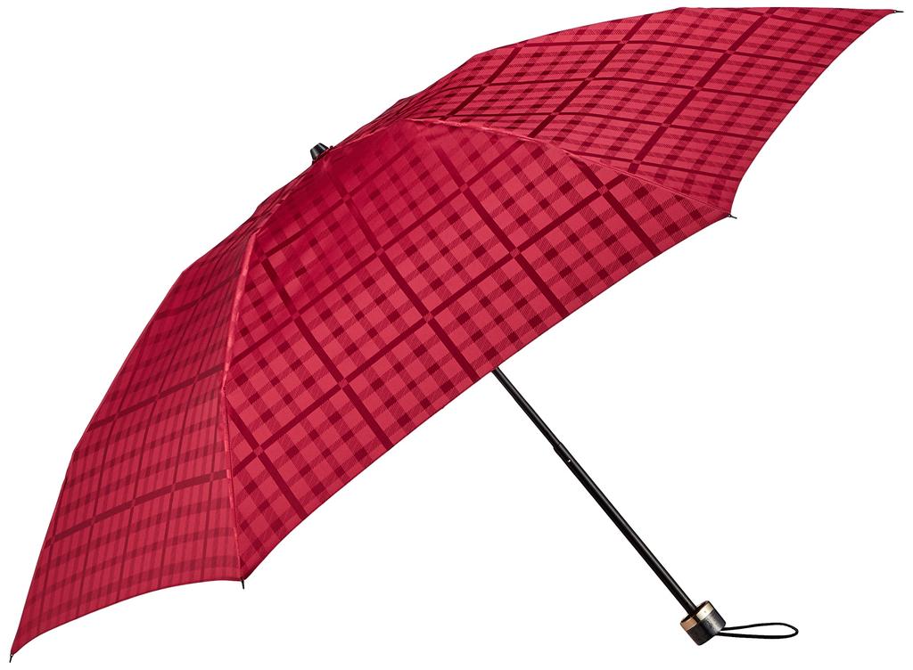 Daks MOONBAT Folding Polyester Dyed Jacquard Rib 55cm Women's Umbrella, Check, Red, Length Approx.