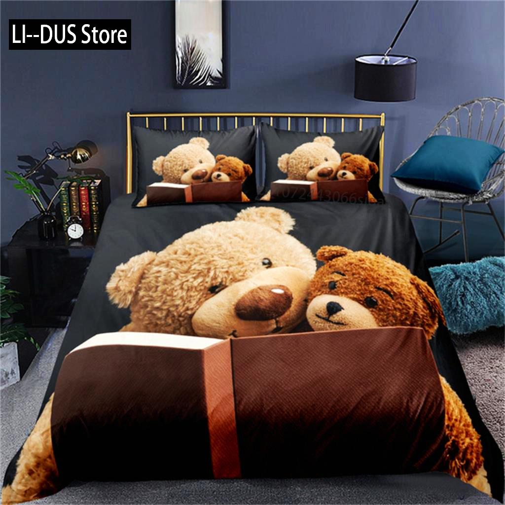 Duvet Cover 3D Printed Cute Teddy Bear Bedding Set And Pillowcase Cartoon Quilt Cover Home Teen Boy Girl Gift Bedroom Decor