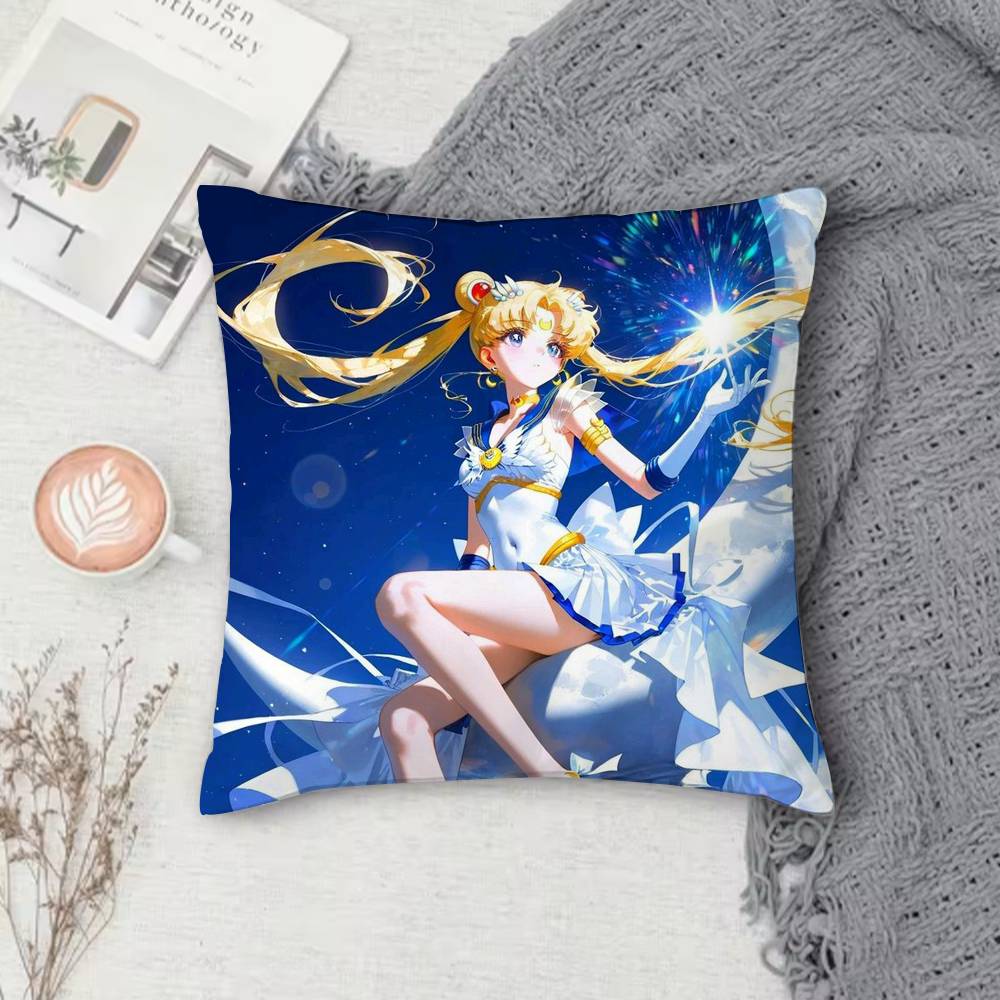 S-Sailor Moon Double-Sided Printed Square Pillow Cover Decorative Cushion Cover For Sofa Bedroom Bedside