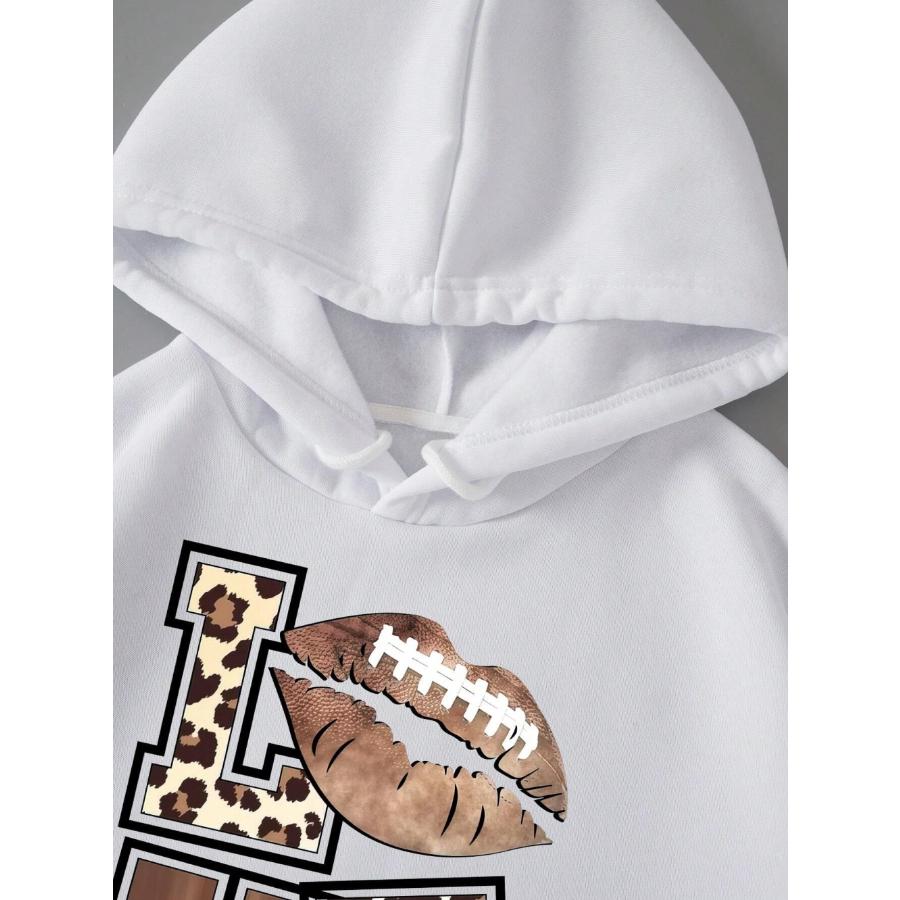 Leopard Lip Love Letter Graphic Print Hooded Woman Fashion Casual Hoodies Simple Loose Hoody Autumn Street Fleece Clothes