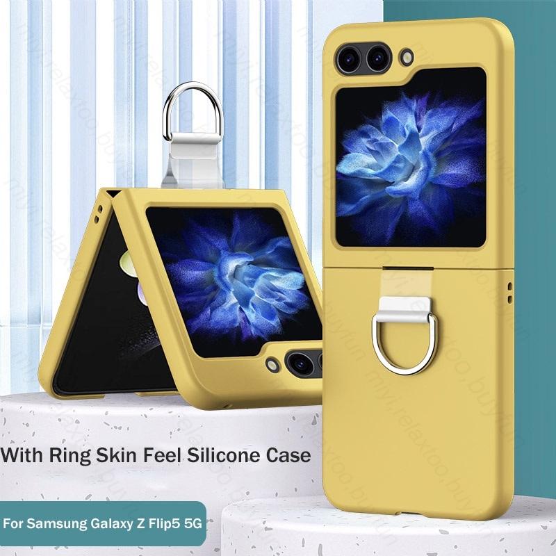 Candy Color Feeling Skin with Ring Holder Stand Case for Samsung Z Flip6 Flip 5 4 5G Hard PC Protect Fundas
