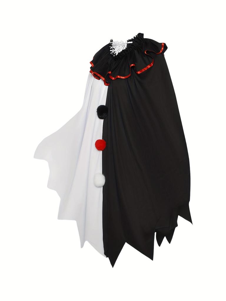 Halloween Black and White Cloak Makeup Ball Costumes, Horror Crazy Cartoon Dolls Cosplay, Stage Performance Costumes