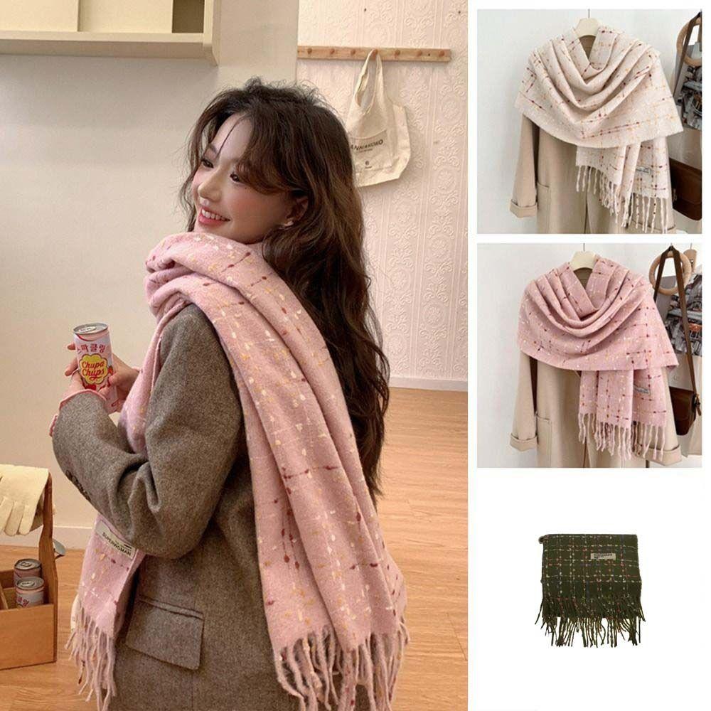 Thickened Wool Tassel Scarf Korean Style Women Plaid Shawl Elegant Winter Cashmere Scarf  Female