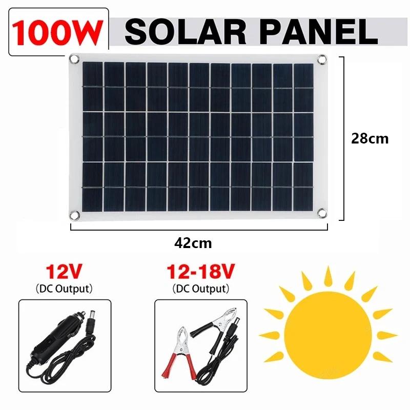 18V Solar Panel 100W With Dual USB Waterproof Outdoor Hiking Camping Portable Battery Mobile Phone Charging Bank Charger Panel
