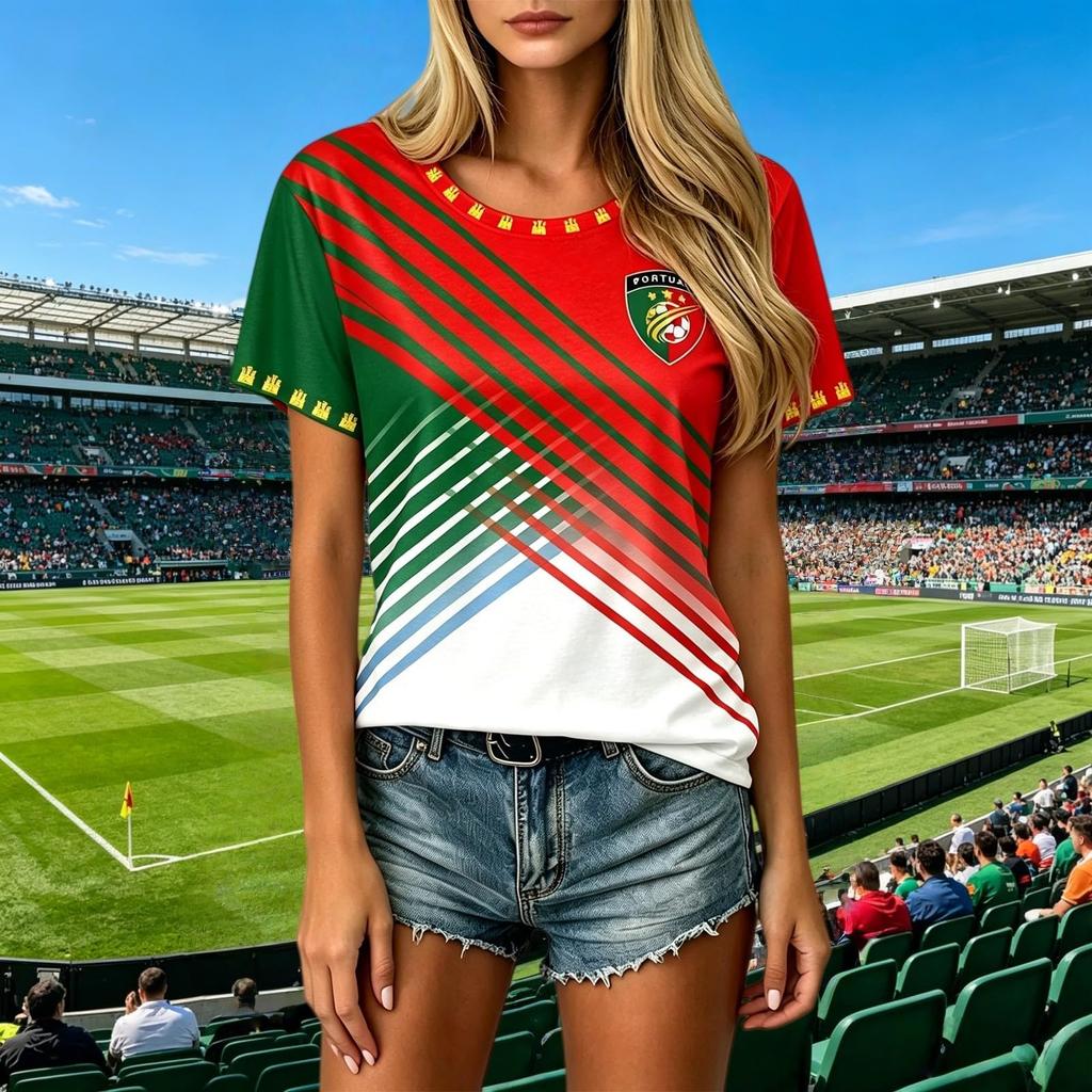 Women's Football Neck Short Sleeve T-Shirt for Soccer Fan