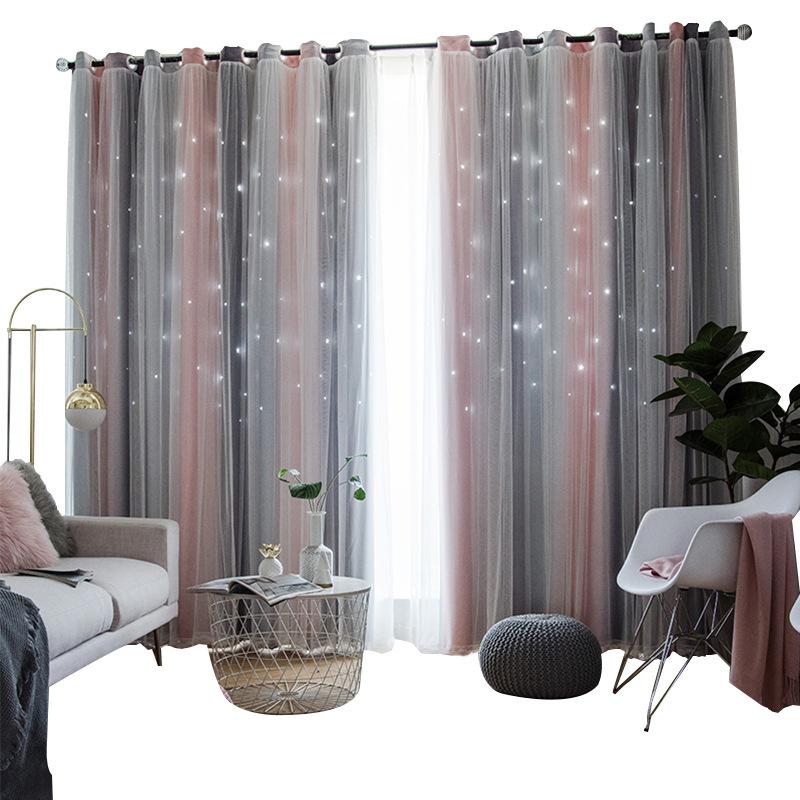 Morandi Gradual Change Hollow Star Curtain Douyin Internet Celebrity Princess Wind Blackout Double Curtain Bedroom