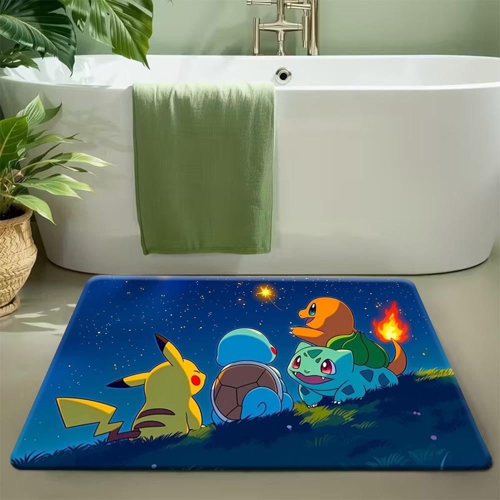 Pokemon Gengar Purple Flame Print Non-Slip Doormat, Absorbent Floor Mat for Home Decor