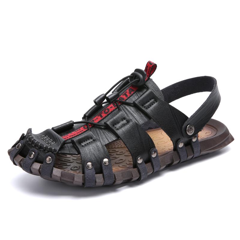 New Trend Mens Casual Slippers Dual-Purpose Leather Sandals for Men Summer Fashion Beach Shoes Male Non-slip Open-toe Half Drag
