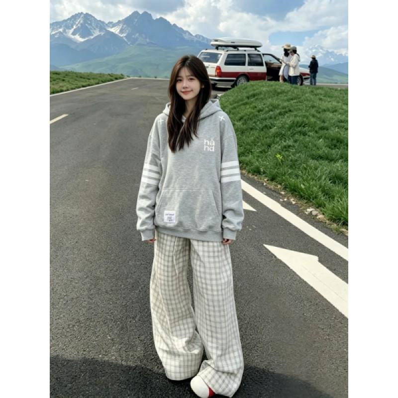 Vintage Striped Embroidered Letter Hoodie Loose Fit Streetwear Couples Top