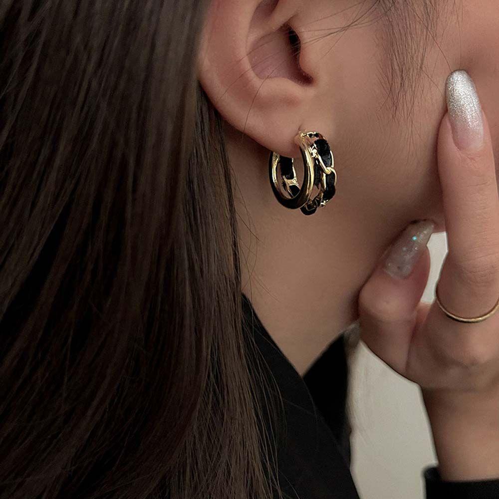

Chains C-shaped 925 Silver Needle Double-layer Korean Style Hoop Earrings Ear Studs Women Earrings