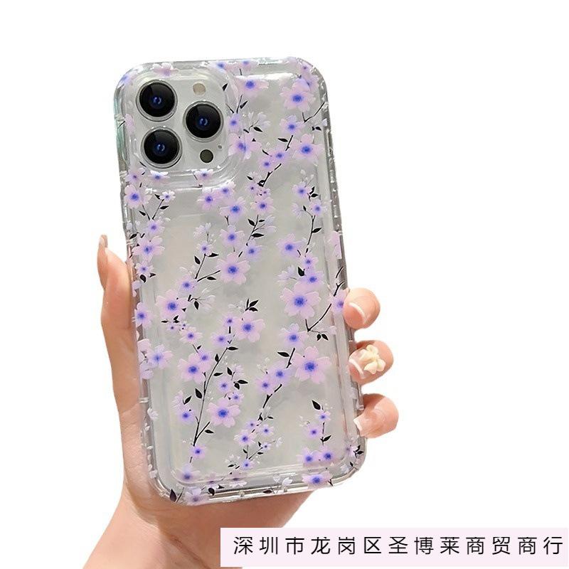 Transparent purple flower branch apple 15 mobile phone case iphone14promax soft rubber 13/12/11 all-inclusive anti-drop x/xr