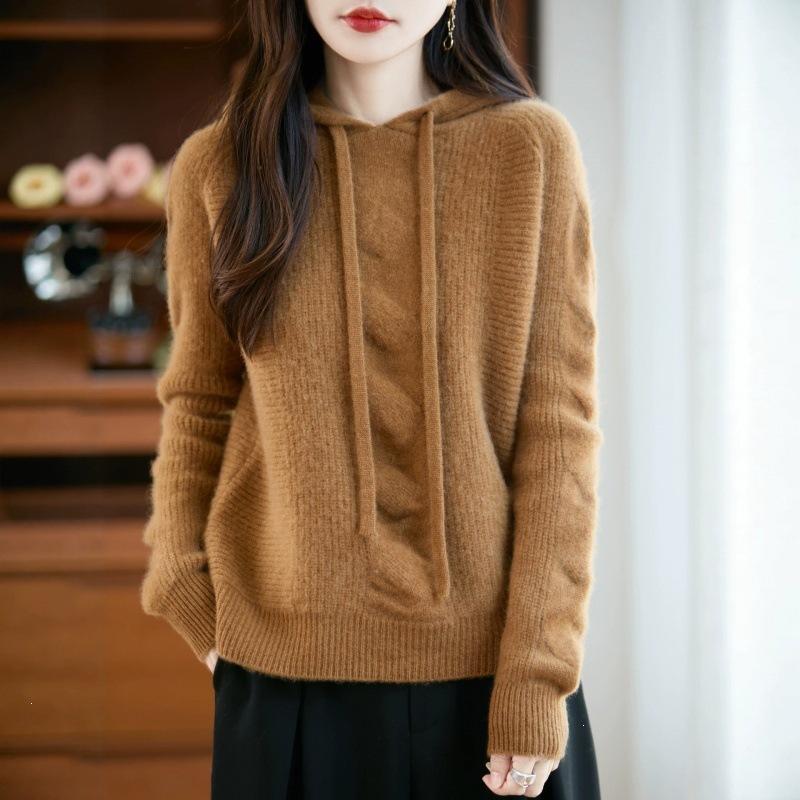 Wool Hooded Pullover Sweater Knitted Base Layer Loose Spring-autumn Coat