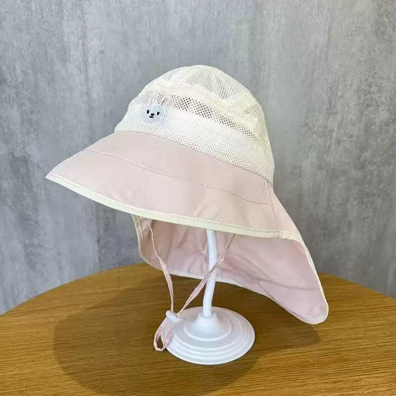 Summer Wide Brim Sun Hat for Kids - Cute Mesh Sun Protection Hat with Shawl 8 months - 3 years [45-50CM]
