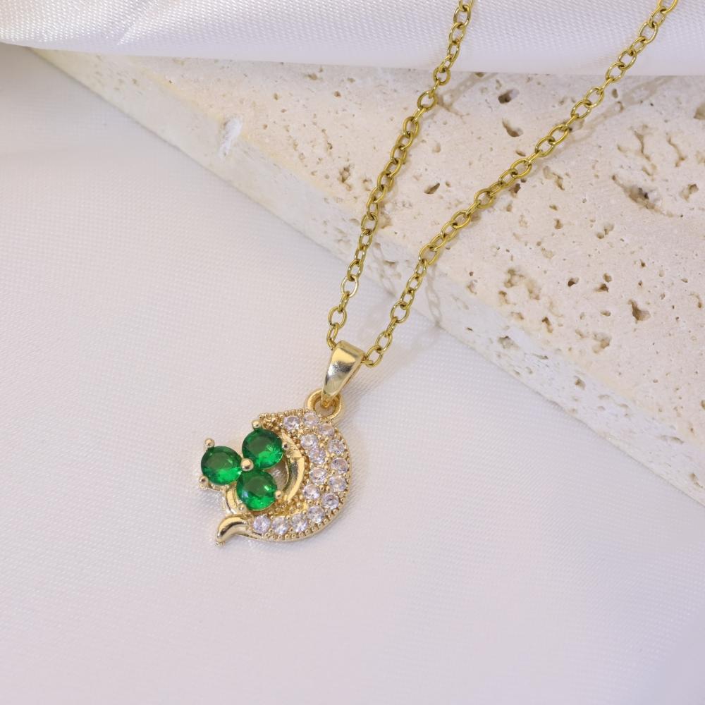 

Fashion Dolphin Pendant Necklaces for Women Zirconia Necklace Wedding Party Jewelry Accessories зелений
