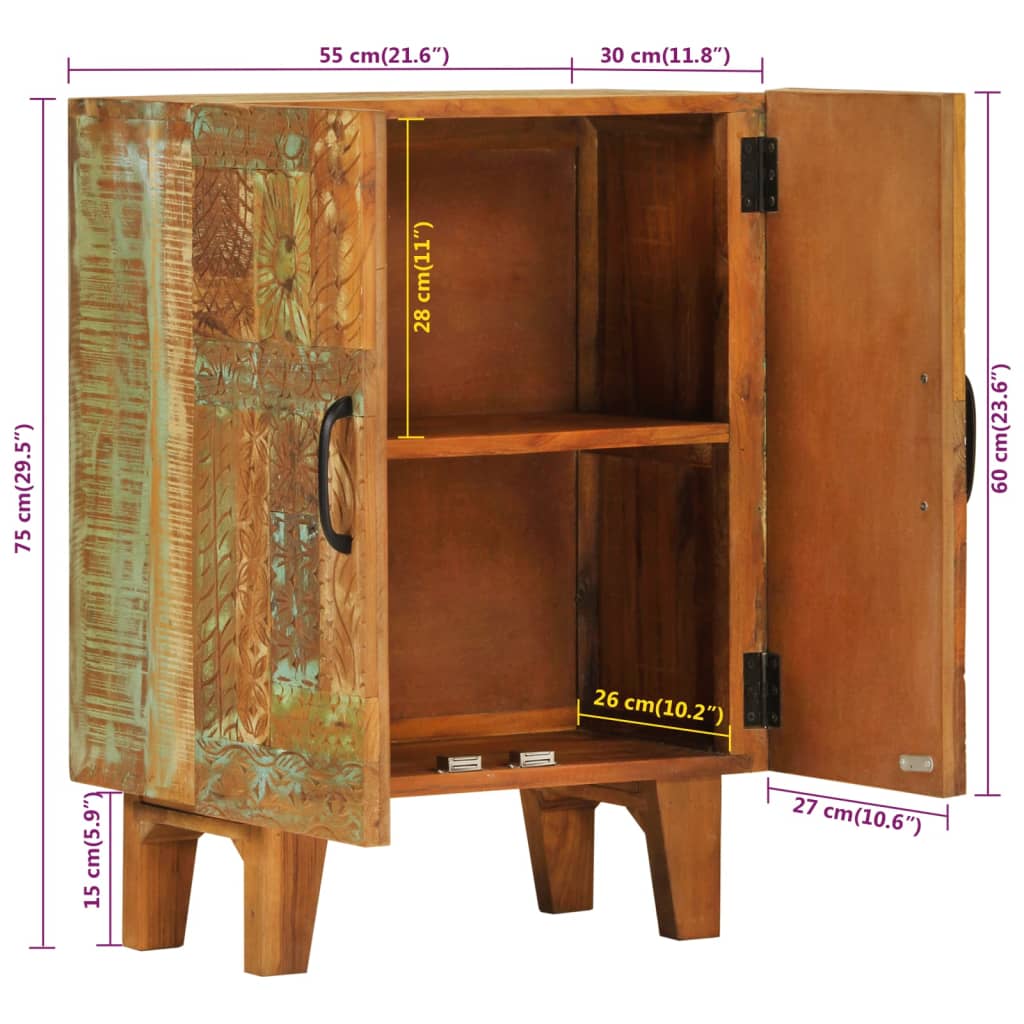 Sideboard Hand Carved 55 x 30 x 75 cm Solid Reclaimed Wood