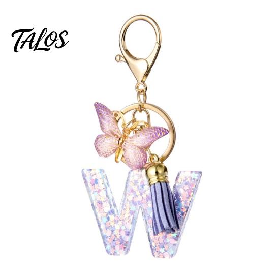 Talos Purple Series Keychain Pendant, Sequins Star Initial Letter Charm Key Chain with Butterfly Tassel Design, A-Z Holder for Bag Purse Backpack