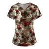 Women's Fashion Printed Short Sleeve V Neck Pattern Tops Pocket Working T-shirts