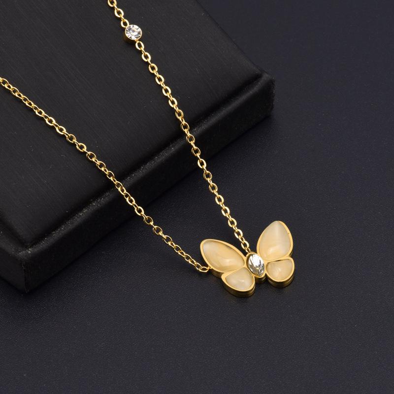 Korean Style Butterfly Pendant Necklace for Women - Rose Gold Titanium Steel Clavicle Chain