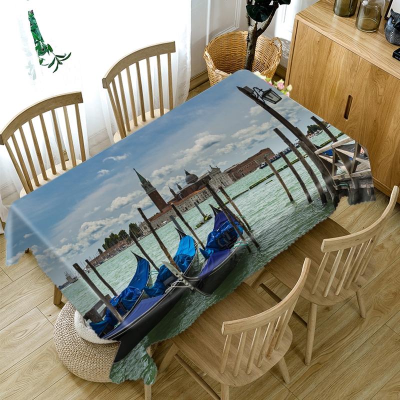 Seascape Sailing Boat Pattern Tablecloth Thicken Cotton Dustproof Rectangular Round For Wedding Picnic Party