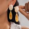 Vintage Brown Resin Droplet Pendant Earrings for Women Luxury Color Blocked Oval Long Earrings Commuting Versatile Jewelry