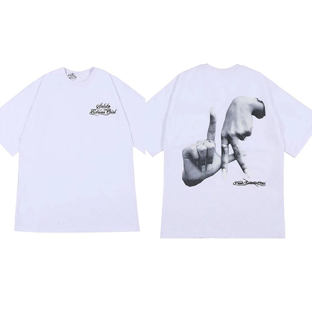 Hände Finger Überkreuzt Print Weiß Schwarz Sommer Y2K T-Shirts für Männer und Frauen Kurzarm Streetwear Lässige T-Shirts Rundhals T-Shirt