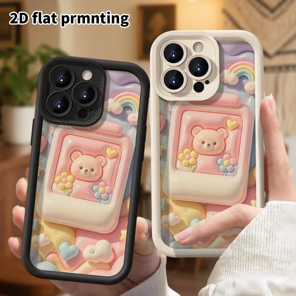 Phone Case: 2D Flat Design Suitable for iPhone 18 17 16 15 14 13 Pro Protective Case, with Little Bear Polaroid, Perfect Christmas and Halloween Holid