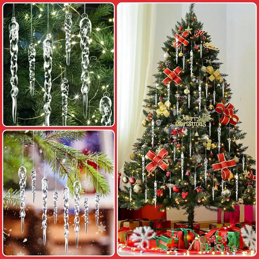 Christmas Clear Icicle Hanging Pendants for Xmas Tree Transparent Simulation Icicles New Year Party Home Decor Holiday Ornaments