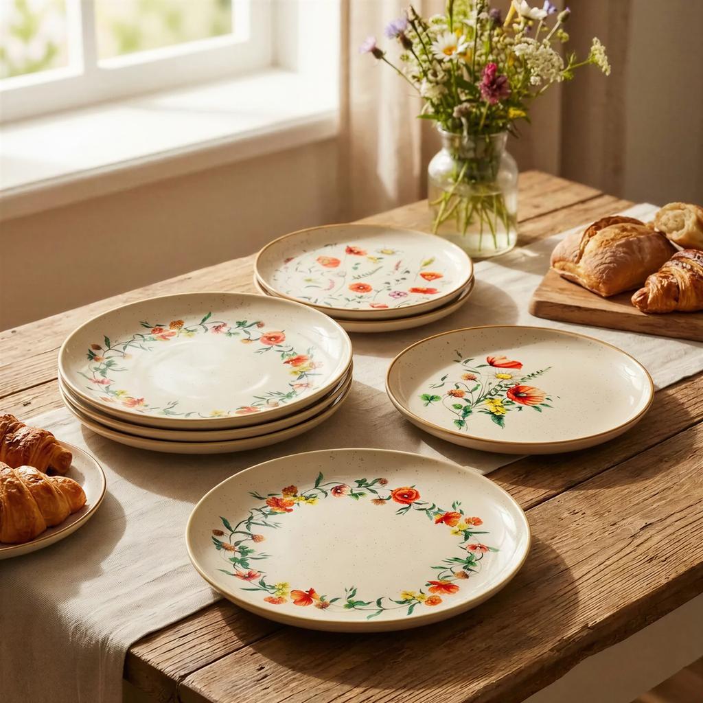PLATES 6 pcs LARGE DINNER PLATES 27cm CERAMICS WILD FLOWERS POPPIES