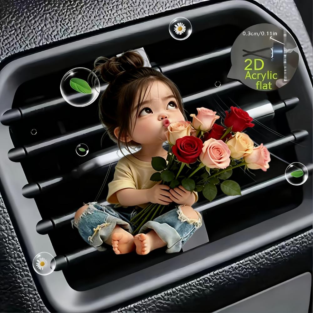 2D Flat Flower Car Vent Clip Decorative Diffuser (fragrance Not Included), Car Interior Decoration, Aromatherapy Clip, Ideal for Holiday Gifts