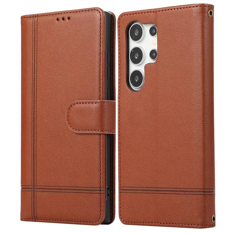 

For Samsung Galaxy S23 Ultra Cell Phone Case PU Leather Wallet Flip Stand Cover with Acrylic Mirror
