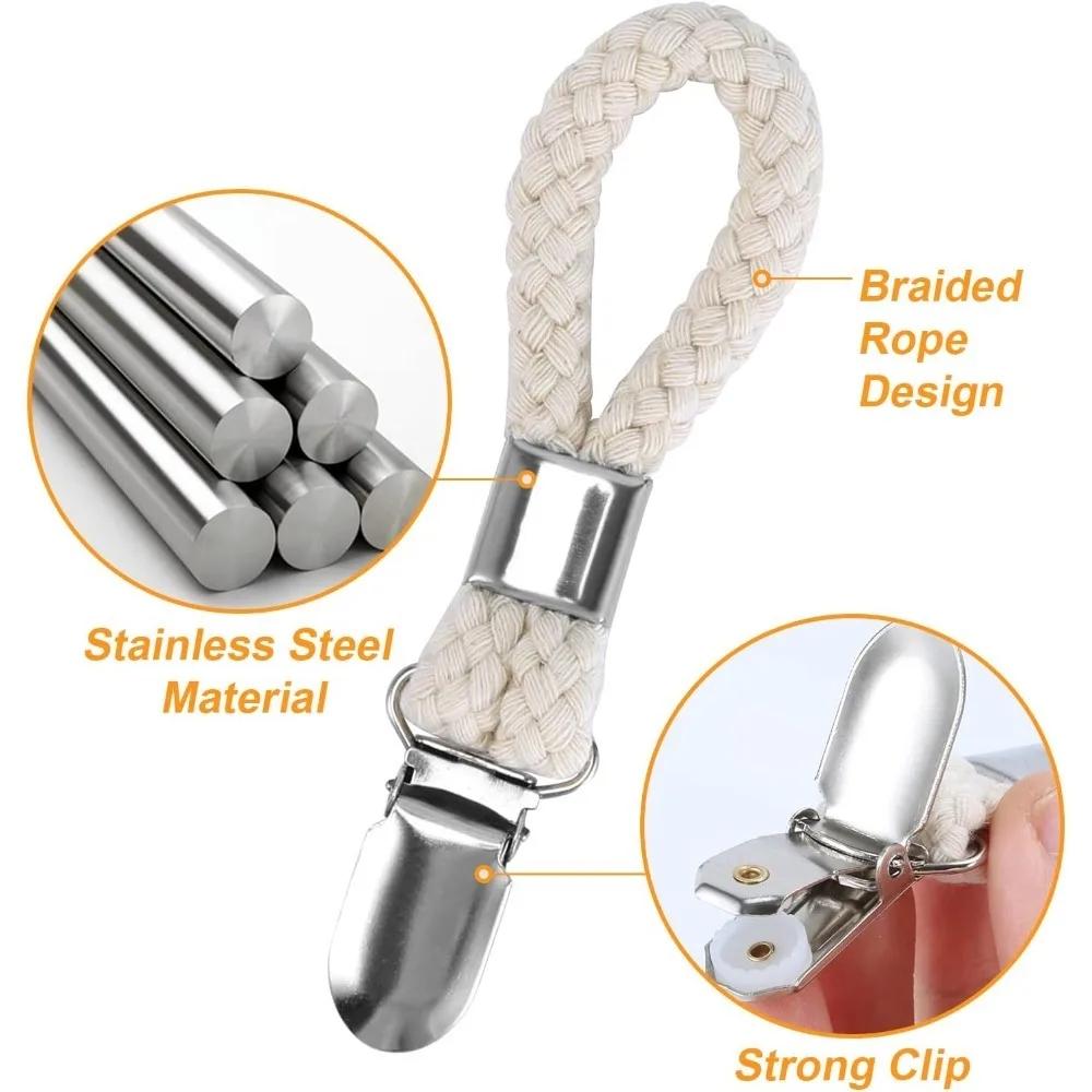 2025 Bathroom Towel Clips Braided Cotton Towel Clip with Metal Clamp 1PCS for Home Bathroom Kitchen Storage Pegs