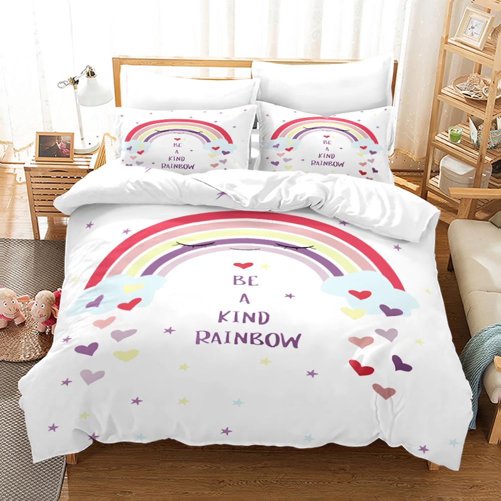 Rainbow Unicorn Duvet Cover Set With Pillowcase King Queen Full Size Polyester Comforter Cover Bedding Set For Kids Girls Boys