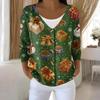 Women's Fashion Long Sleeve Christmas Snowman Snowflake Print Jacket Cardigan