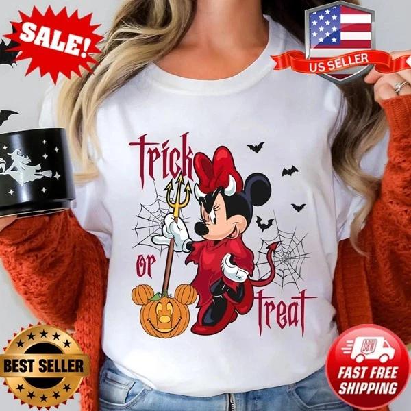 Retro Minnie Halloween Trick Or Treat Shirt T-Shirt S-5XL S